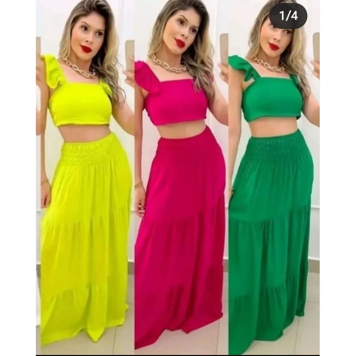 conjunto Saia Longa com Cropped tem Bojo Babado Novo feminino/ COD:CU02