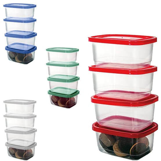 CONJUNTO DE POTE DE PLASTICO RETANGULAR PRIME COM TAMPA COLORS 4 PECAS 260ML