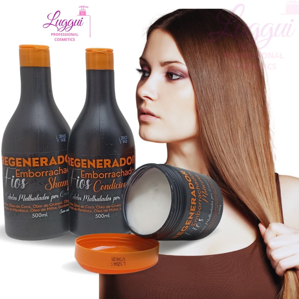 Kit Regenerador de Fios Emborrachados Para Cabelos Frágeis e Danificados Quimicamente Maycrene (Shampoo, Condicionador e Máscara)