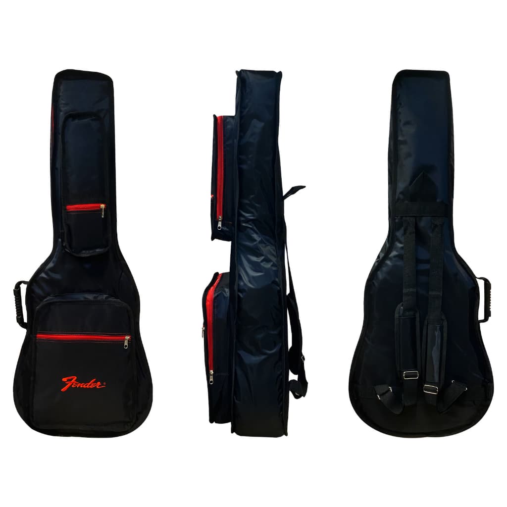CAPA P/ VIOLÃO FOLK PREMIUM IMPERMEÁVEL NY-70 PTO/VERMELHO "FENDER"
