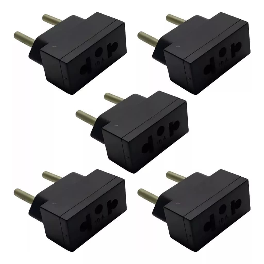 Kit 5 Adaptador De Tomada Americano Bipolar Padrão Nbr Pino Chato 20a 250v