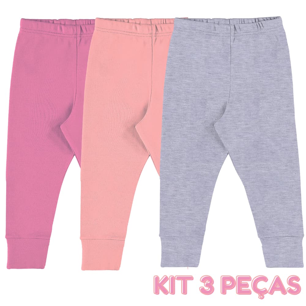 Kit 3 Calças Vira Pé Feminina Bebê Infantil Calça Bebe Kiko E Kika REF. 10278
