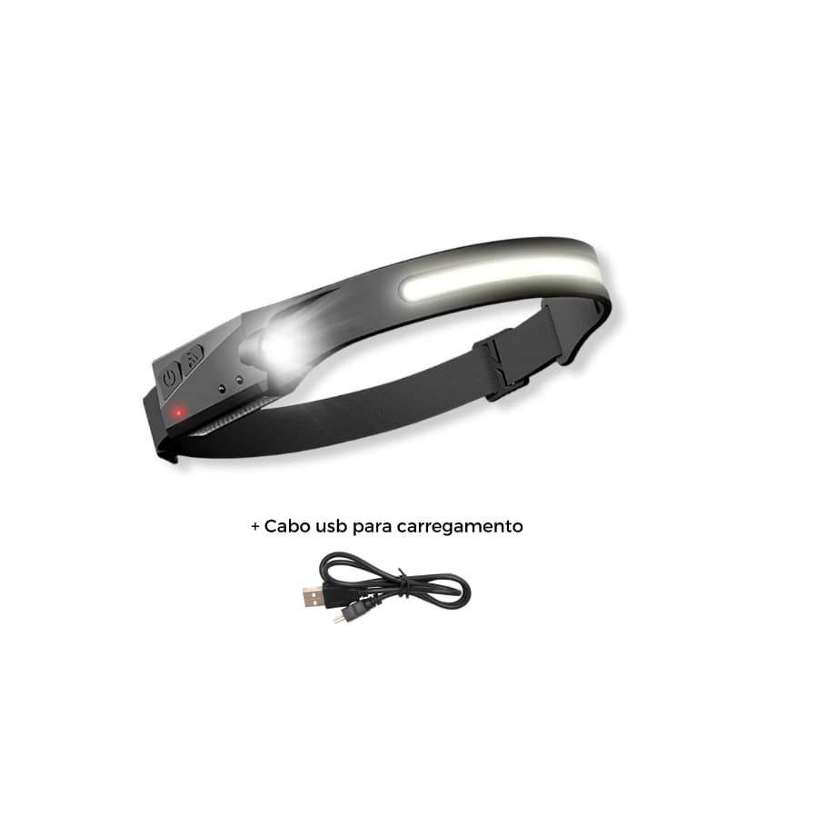Lanterna Led de Cabeça Recarregável Prova d´ Água com Sensor Fita Flexível Usb c