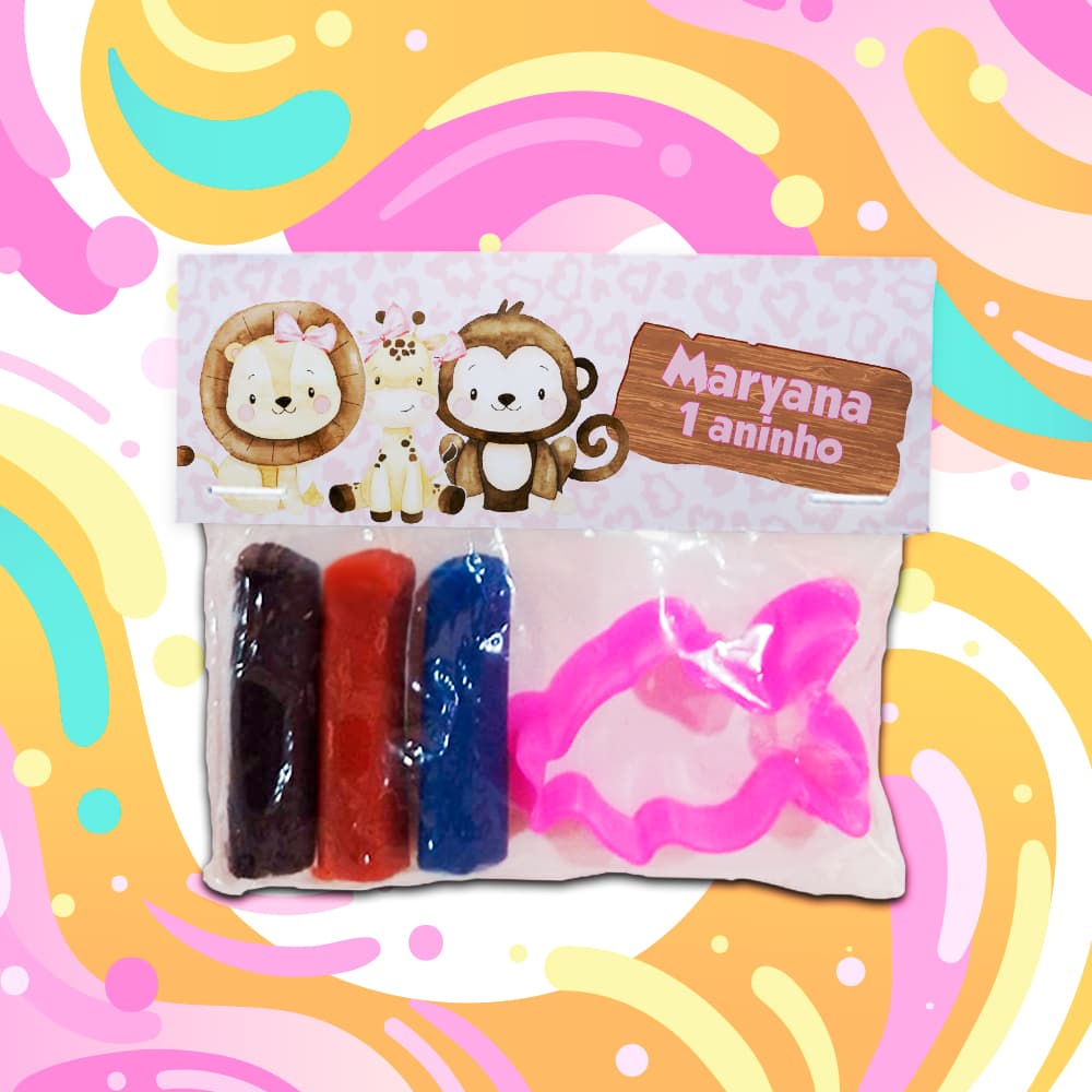 Kit Massinha Com Cortador Personalizado Festa Infantil Tema Diversos Safari Menina