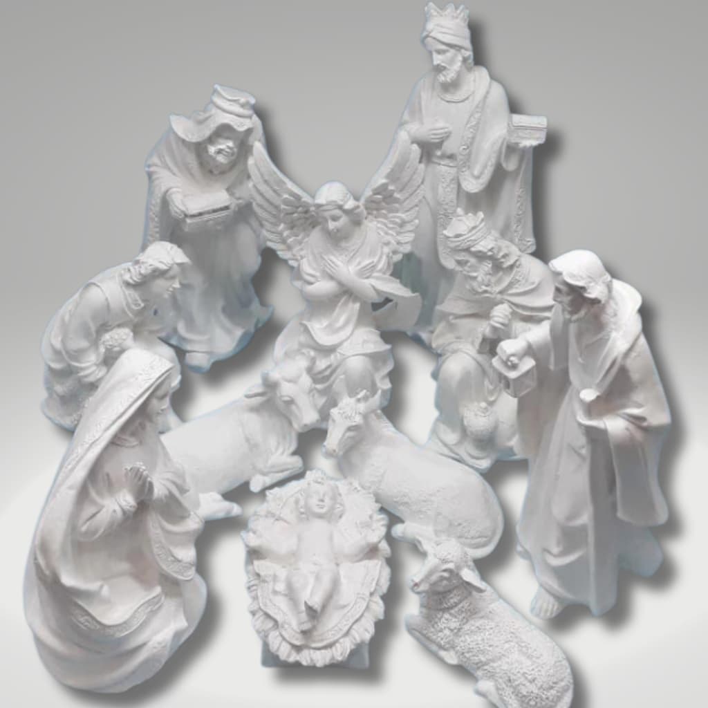 PRESÉPIO GLÓRIA 22cm (11 PEÇAS) Gesso CRU