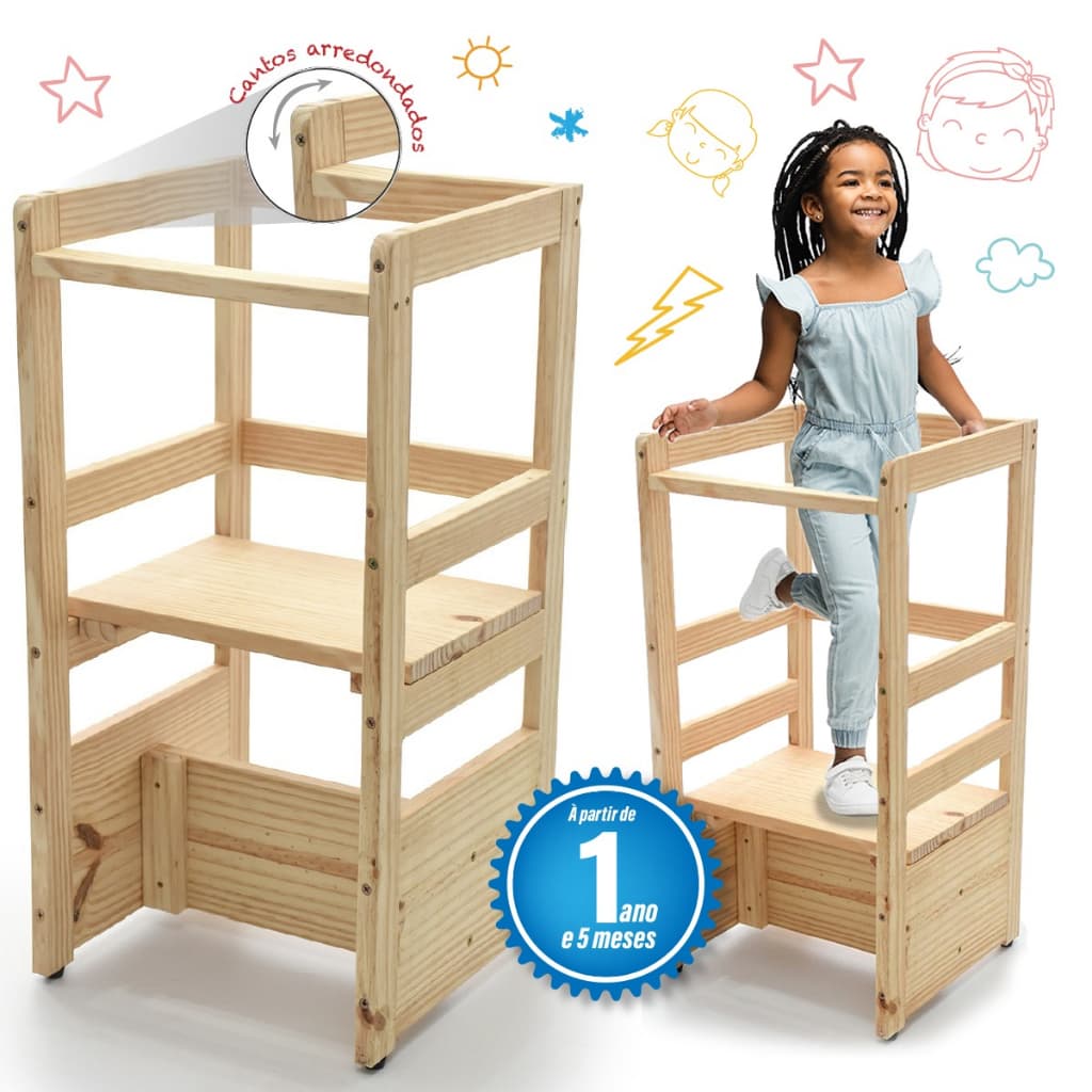 Torre De Aprendizagem Montessoriana Cadeiras para Alimentação Com Regulagem De Altura
