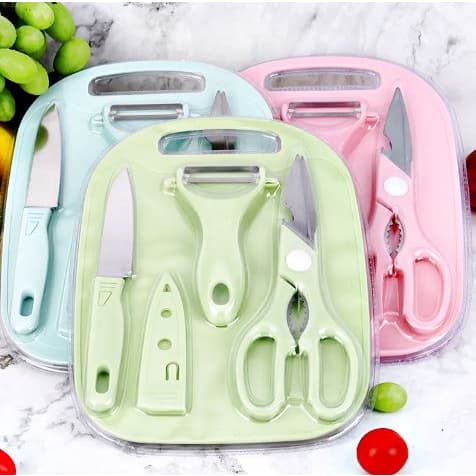 Conjunto Kit de Utensílios de Cozinha Faca Tesoura Tabua Descascador – 04 Peças
