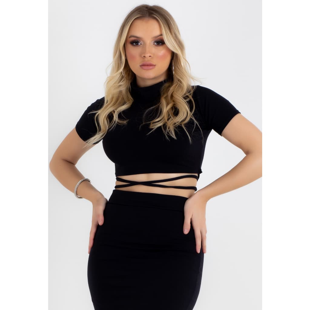 Cropped Feminino de Amarração com Gola Fashion