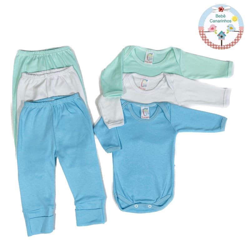 KIT 6 PEÇAS! BODYS MANGA LONGA E MIJŌES de Bebê Suedine 100% algodão. Calça com Pé Reversível e Bodys Manga Longa