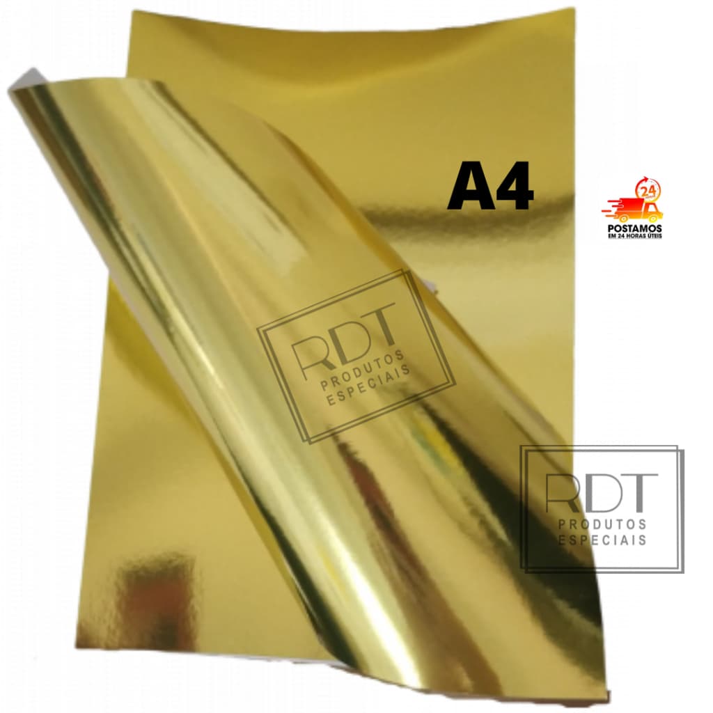 Papel LAMICOTE laminado OURO DOURADO 180G - KIT 50 folhas - A4
