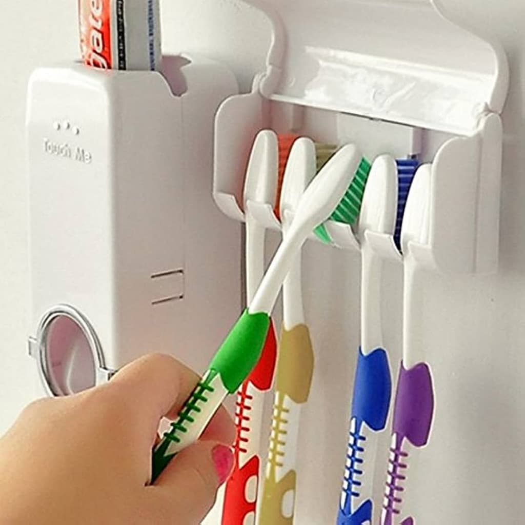 Kit Dispenser Automático de Pasta de Dente / Creme Dental com Suporte para Escovas