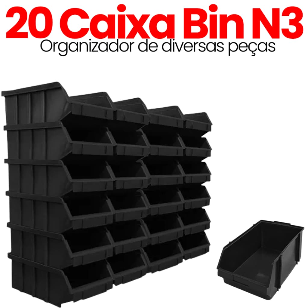 Kit 20 Caixa Bin 3 Gaveta Gaveteiro Organizador Plástico Para Pratelheira Organizadora