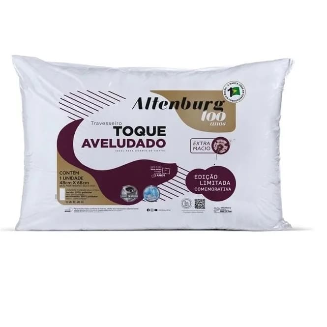 Travesseiro Toque Aveludado Edição 100 Anos Altenburg Branco 48cm x 68cm