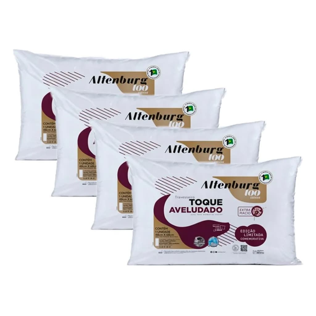 4 Travesseiros Toque Aveludado Edição 100 Anos Altenburg Branco 48cm x 68cm