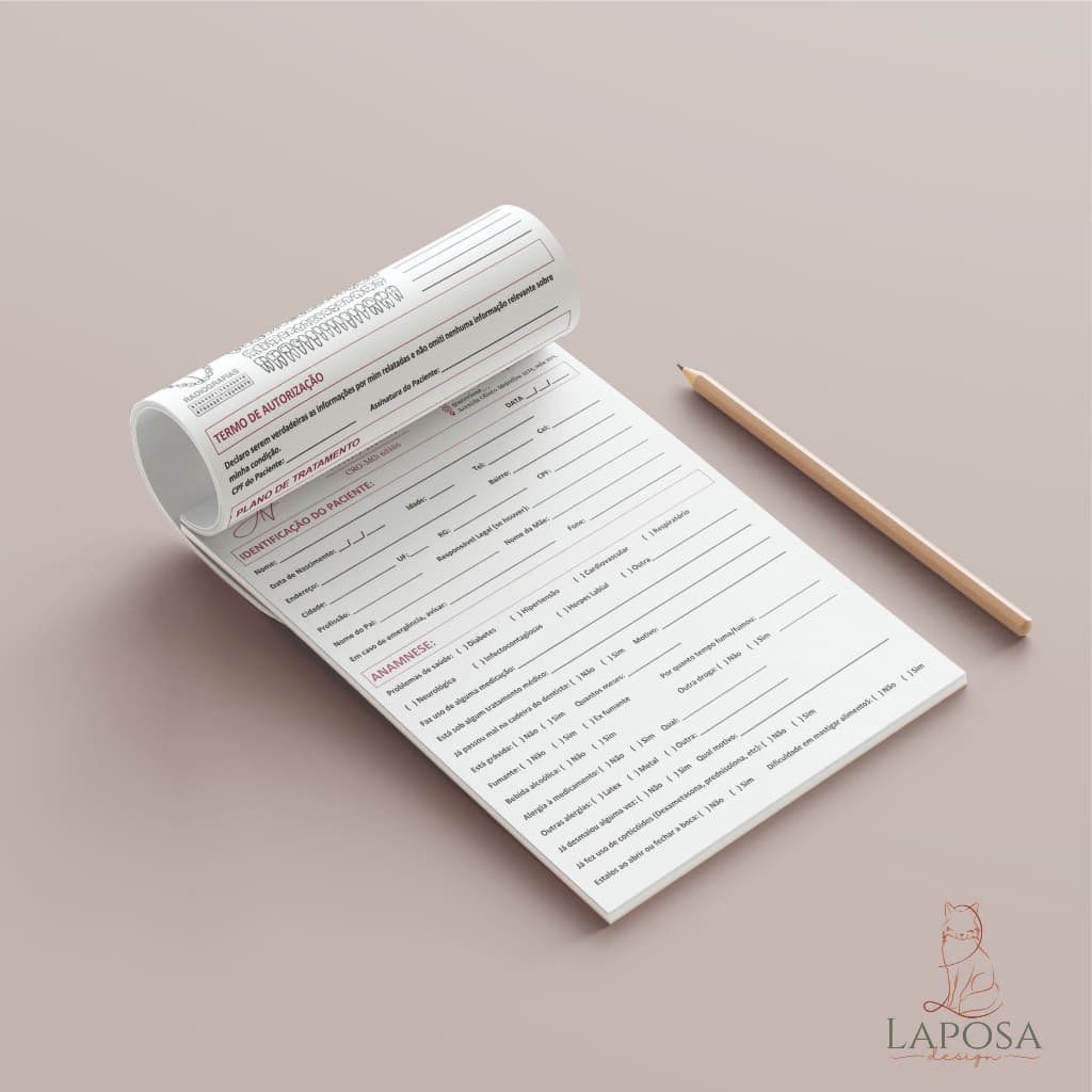 Bloco prontuário odontológico personalizado- prontuários odontológicos bloco 30 folhas A5 Blocos personalizados anamnese