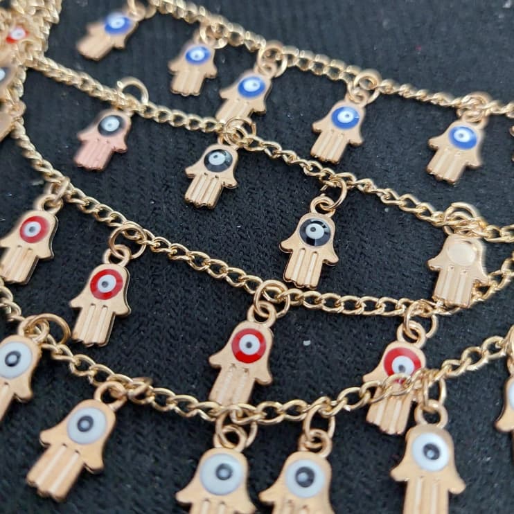 Colar Gargantilha Choker Dourado Hamsá Olho Grego Varias Cores