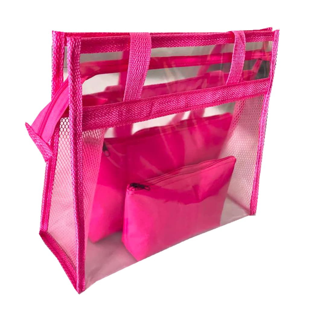 Bolsa feminina sacola grande Praia piscina Transparente de Ombro com 2 nécessaires envio já
