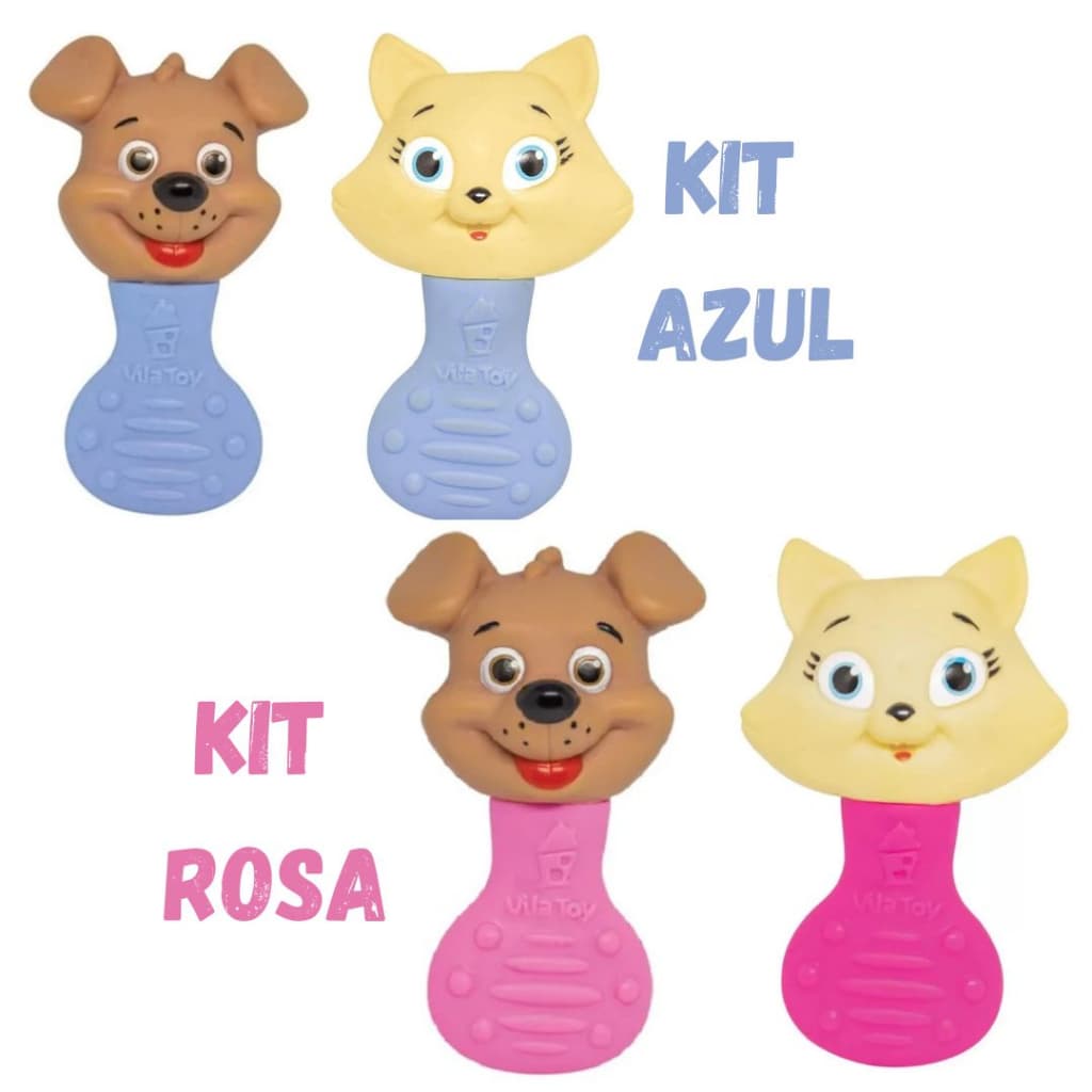 Kit 2 Chocalho Mordedor Para Bebe Cachorro + Gatinho 2 cores  Anti Stress Dentição
