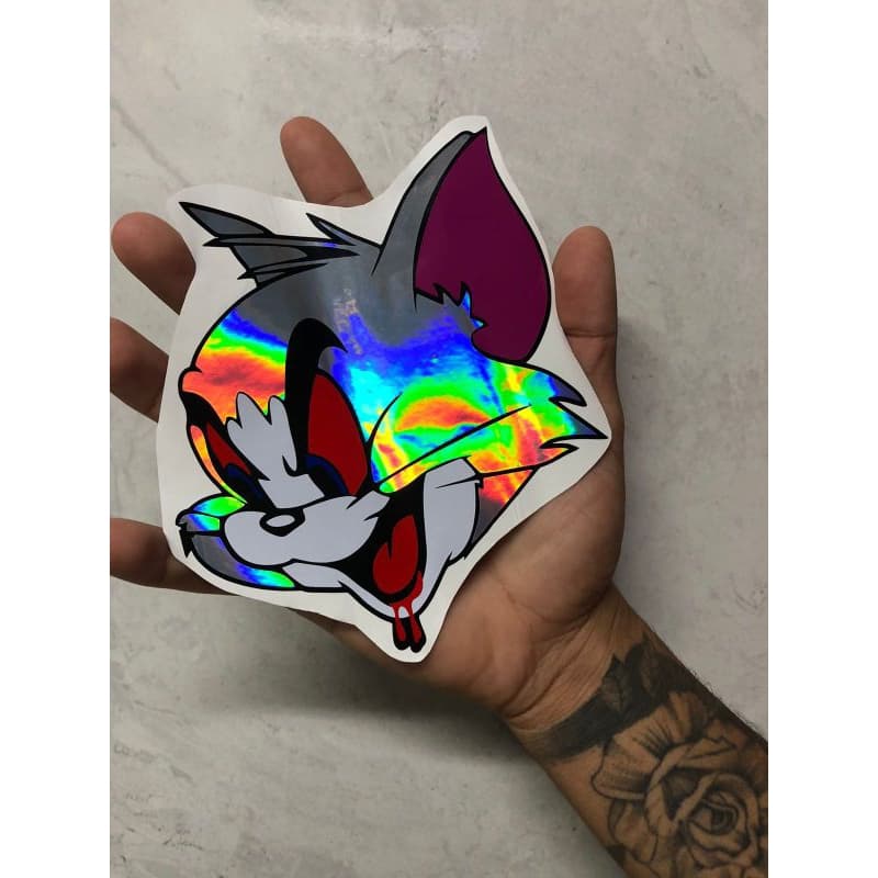 adesivo holográfico tom gato desenho animado