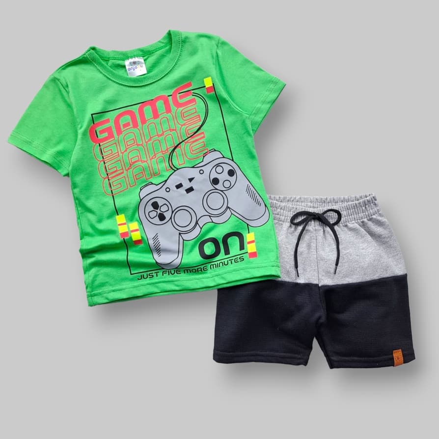 Conjunto Bermuda e Camiseta Infantil Menino Verão Roupa Masculina Casual Confortável 1 ao 6 Anos