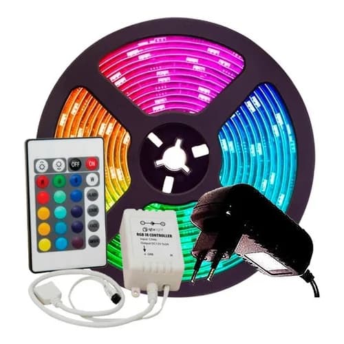 Fita 60 Led 10 metros Rgb 3528 Prova D'agua + Fonte + Controle Sanca Gesso Decoração Quarto Gamer