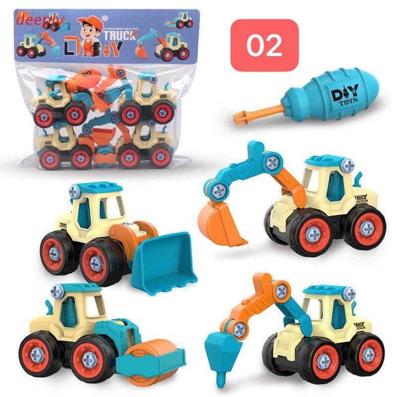 Kit 4 Tratores De Construção Desmontáveis Educativos 4 em 1