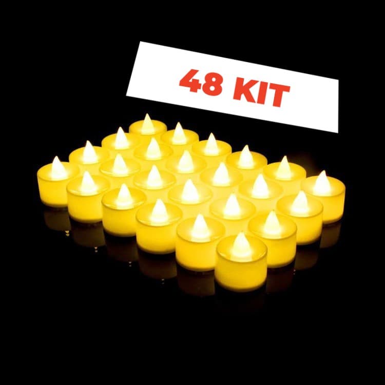 Kit 48 Vela Led Eletrônica Amarela Linda Decorativa Com s/Festa/Casamento/Decoração