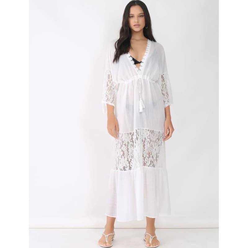 Vestido Longo Saida de praia Com Renda Luxo Moda Verao