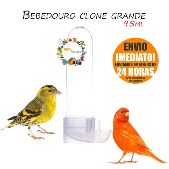 Kit 12 Bebedouro Clone Transparente Grande 75ml Excelente Para Pássaros Canario Belga Papa Capim Coleiro Periquitos