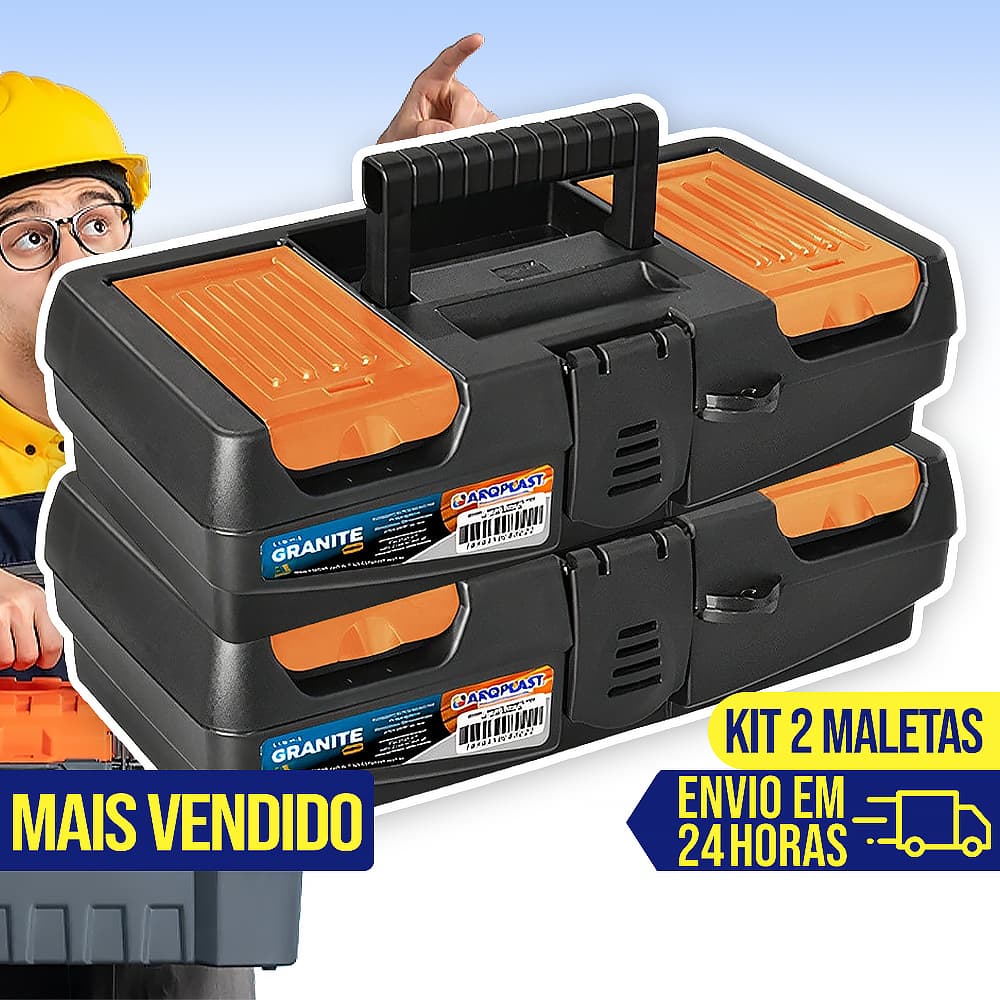 Kit 2 Maleta Caixa de Ferramentas Plástica Maletas Grande Pesca Organizador Resistente