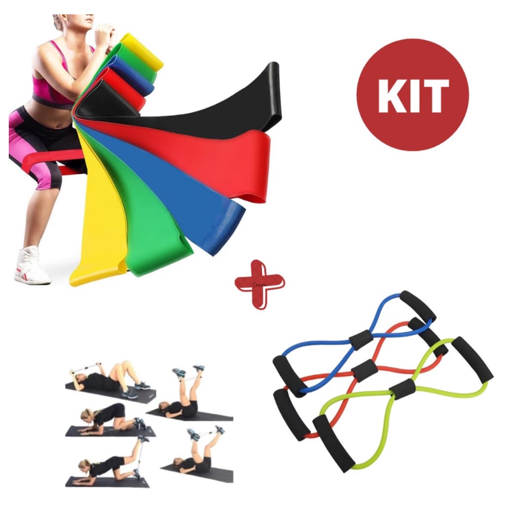 Kit 5 Faixas Mini band + Elástico Cross Tube Treino Academia