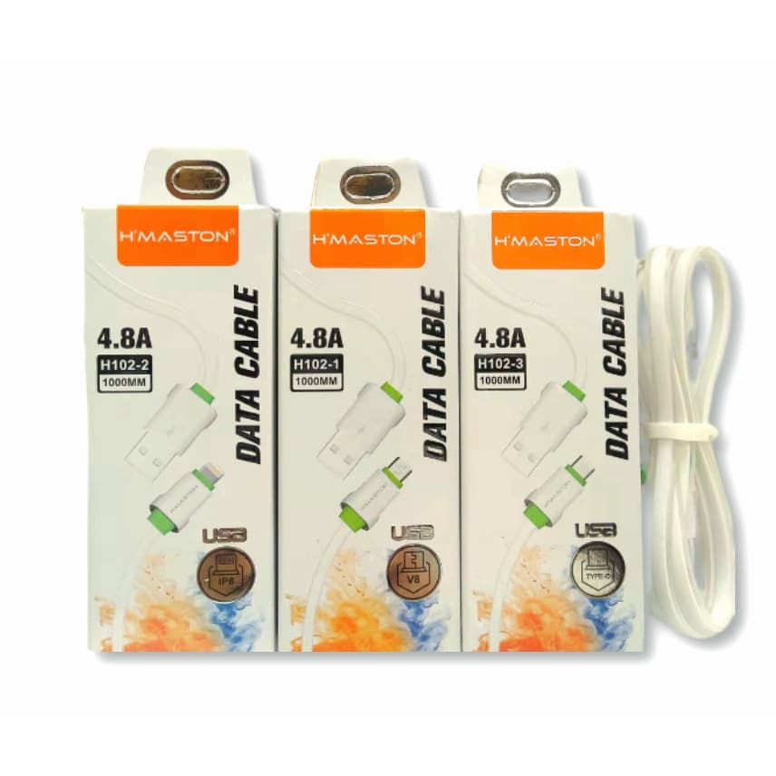 Kit 10 Cabo Carregador V8/Iphone /Tipo-c Rápido 4.8a 1m Hmaston H102-1/H102-2/H102-3