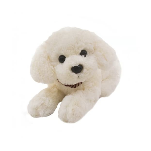 Cachorro De Pelúcia Poodle Branco Com Laço Deitado 37 Cm