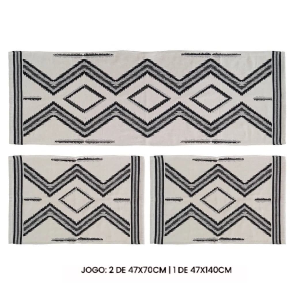 Kit Jogo 3 Peças Tapete Cozinha Algodão Trilhos Inca Decorativo