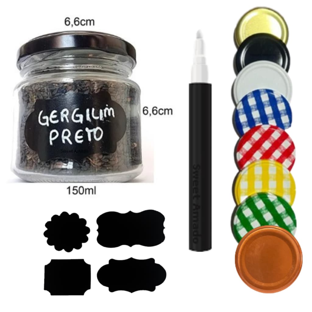 1 Pote Vidro Mini Belém 150ml + etiquetas + caneta