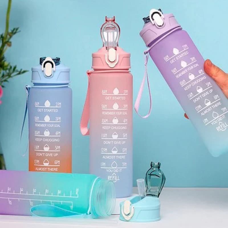 Kit 3 Garrafa De Água Squeeze Motivacional Degradê Com Adesivos