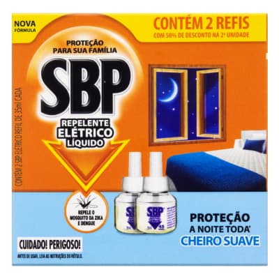 Repelente Elétrico Líquido SBP 45 Noites Cheiro Suave Refil (com 2 unidades)