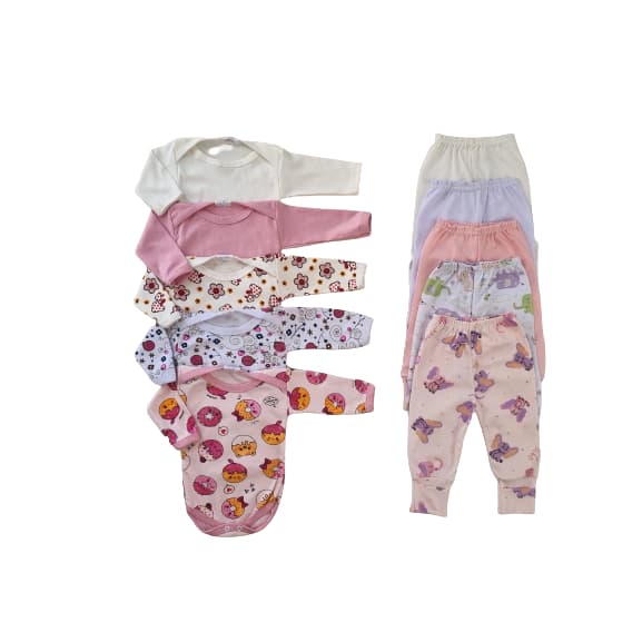 Kit Inverno para Bebê de Body Manga Longa + Mijão - 10 Pçs - Menino ou Menina 100% Algodão