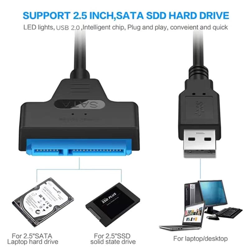 Cabo Adaptador SATA para USB 3.0 - HD 2,5" Disco Externo Alta Veloc HDD SSD Adaptador USB 5Gbps 22 Pin usb3.0 23 32 45cm