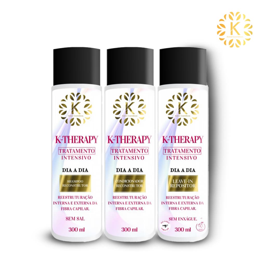 Kit de Tratamento K-Therapy com Shampoo, Condicionador e Leave-In 300ml Kairon Cosméticos