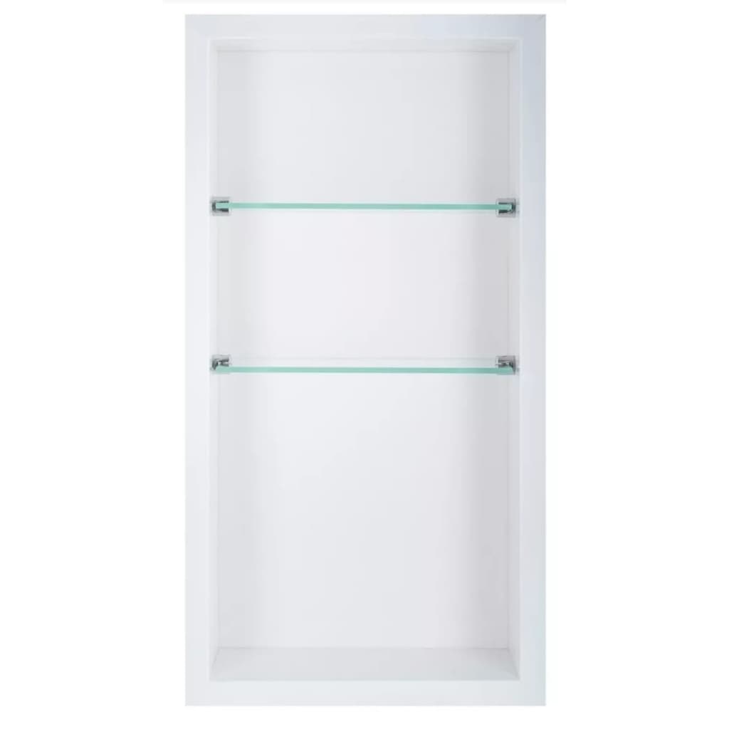Nicho Em Porcelanato Vertical Branco Para Banheiro Com Prateleira De Vidro