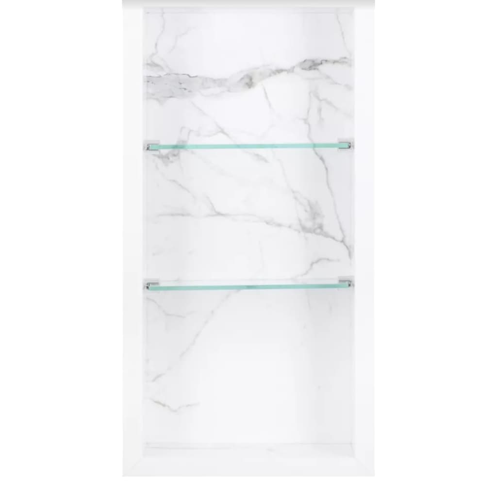 Nicho em Porcelanato Vertical Calacata Com Prateleiras de Vidro