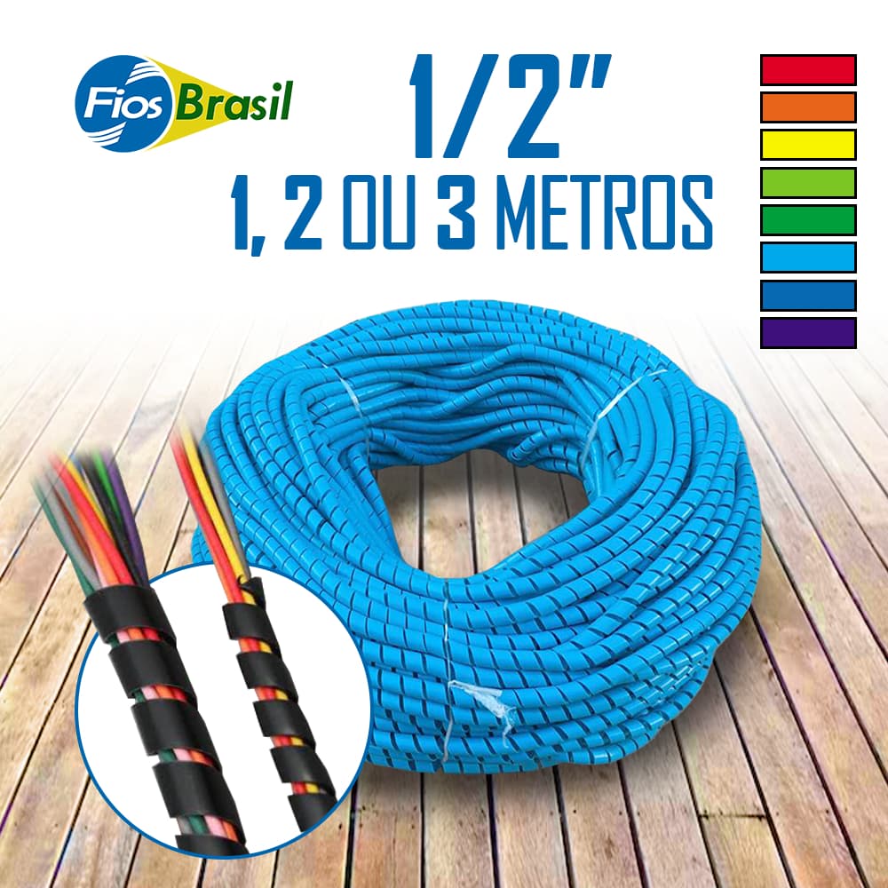 Tubo Espiral 1/2 | 12,7mm | Organizador De Fios e Cabos | Várias cores e tamanhos c/ NF-e
