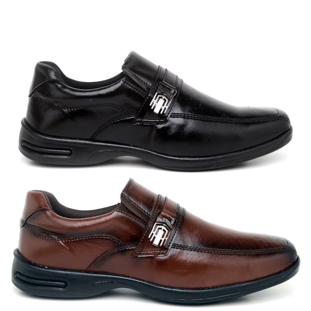 Sapato Social Conforto Masculino Elástico Preto e Café