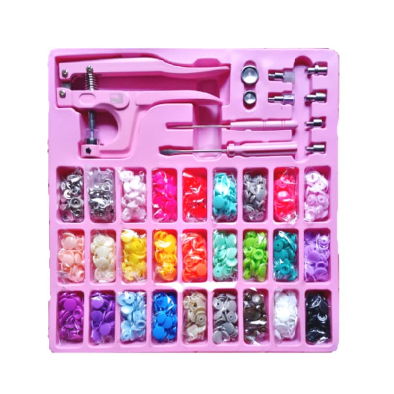 Super kit ROSA com alicate de pressão 3x1 + Botões de pressão + Botão tic tac + ilhós
