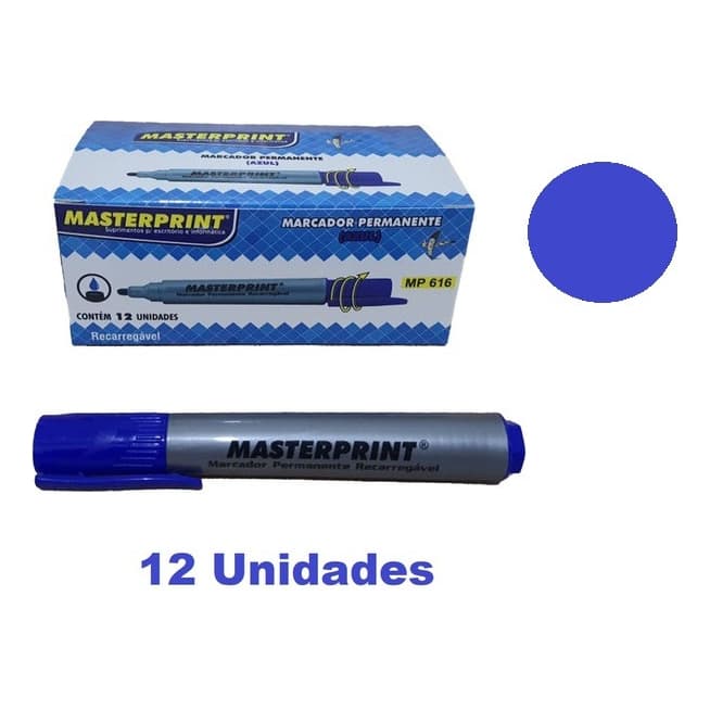 12 Unidades Pincel Atômico Azul Permanente Recarregável