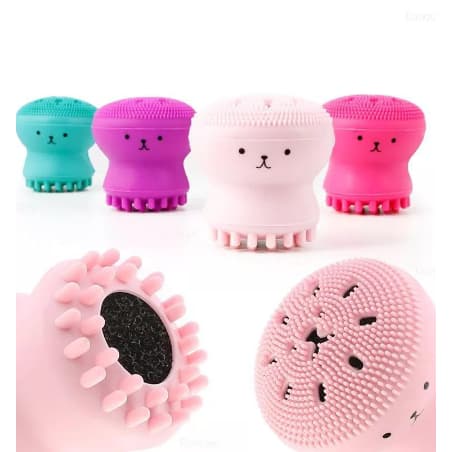 Esponja polvo Limpeza Facial Esfoliante de Silicone escova