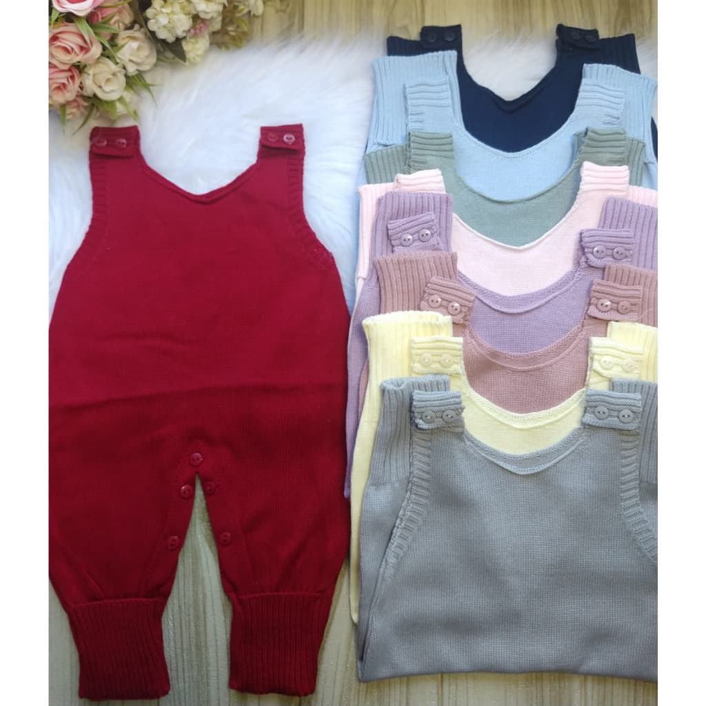 Jardineira tricô Premium bebê menino menina