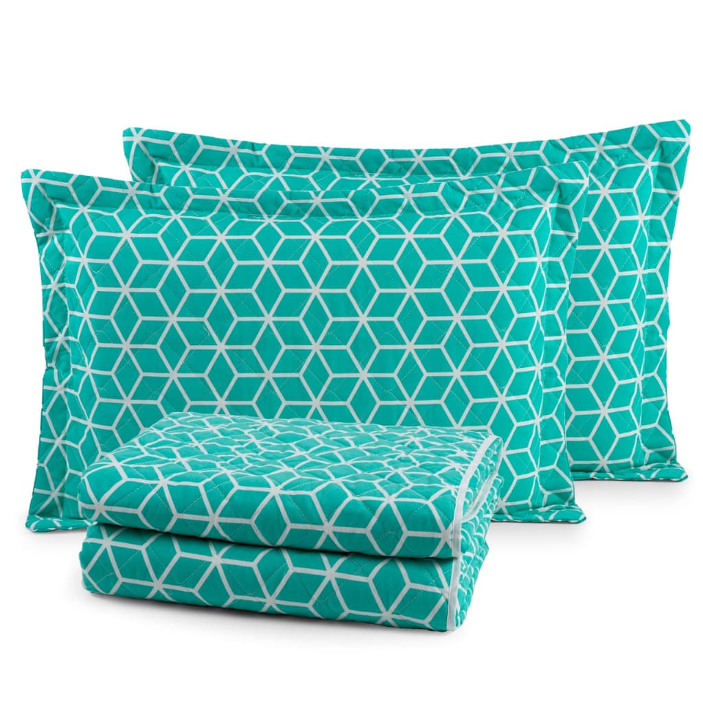 Kit Cobre Leito Queen 3 Peças Algodão 180 Fios Percal Colcha Cama Box Estampado Matelado Macio