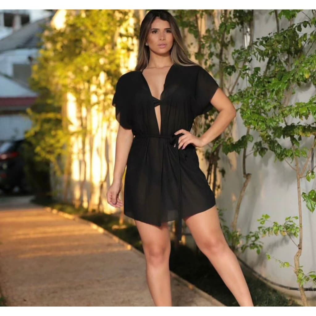 Saida de praia feminina aberta curta estilo kimono hobe de banho